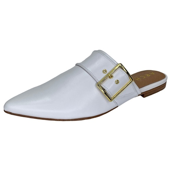 Archive Shoes - Archive Womens Flat Mules 7.5M White Leather Slip On